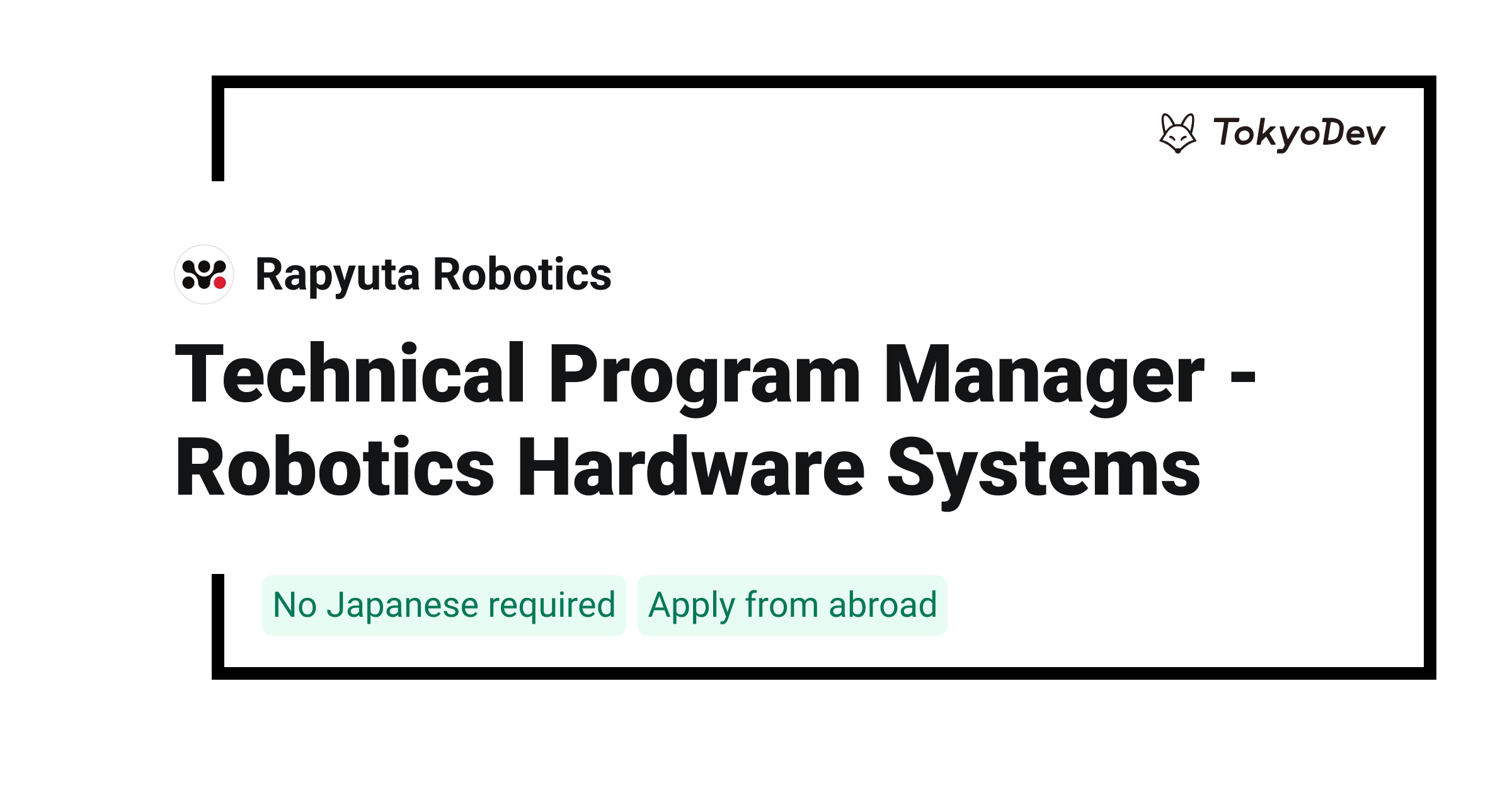 Technical Program Manager - Robotics Hardware Systems - Rapyuta ...