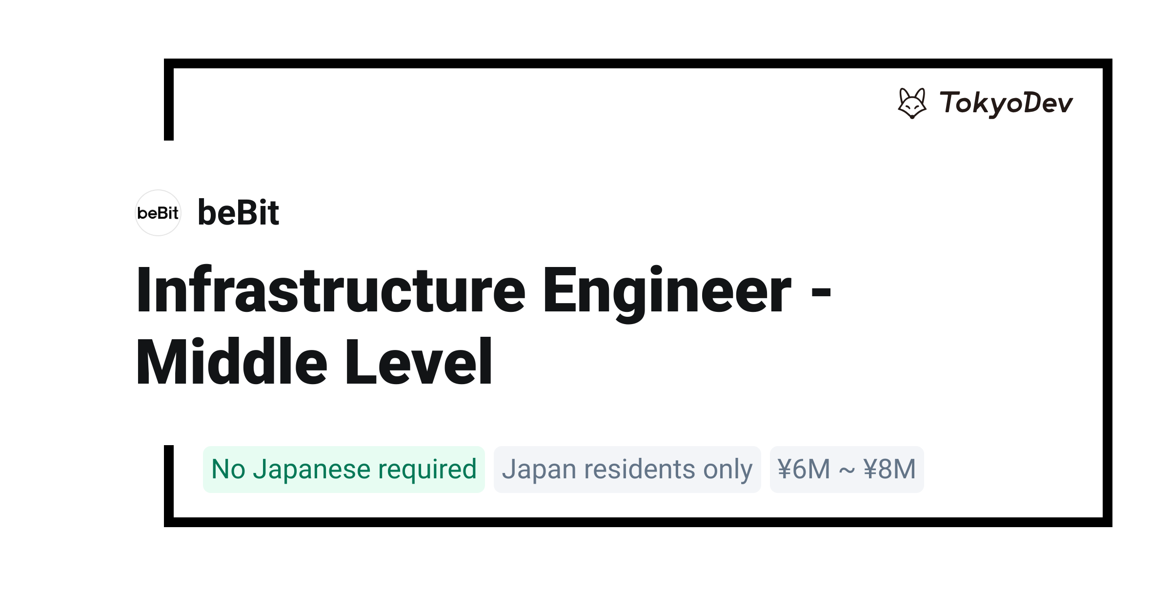 Infrastructure Engineer - Middle Level - beBit | TokyoDev