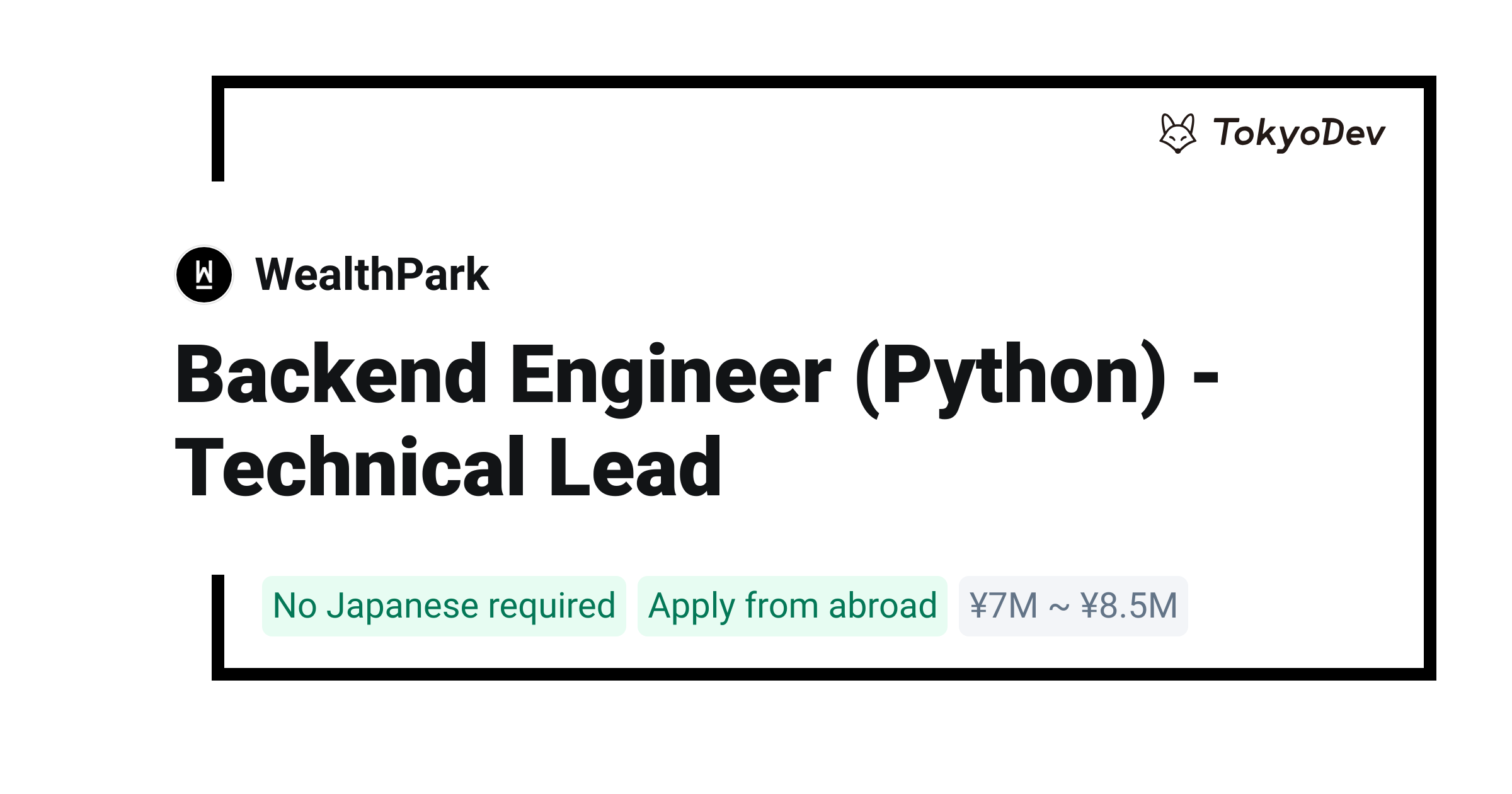 Backend Engineer (Python) - Technical Lead - WealthPark | TokyoDev