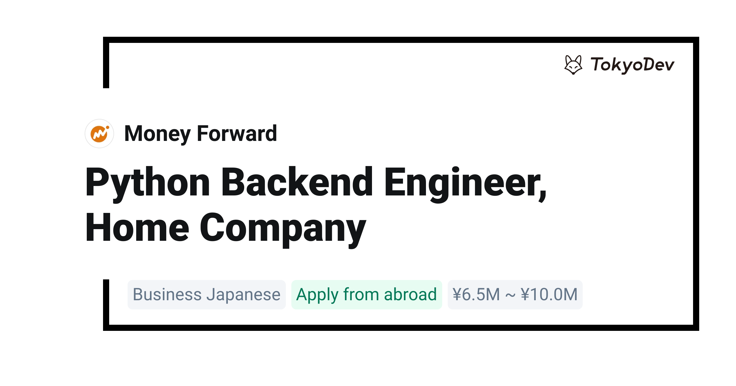 Python Backend Engineer, Home Company - Money Forward | TokyoDev