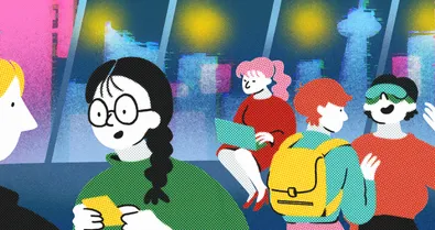 Illustration of people participating in a tech event