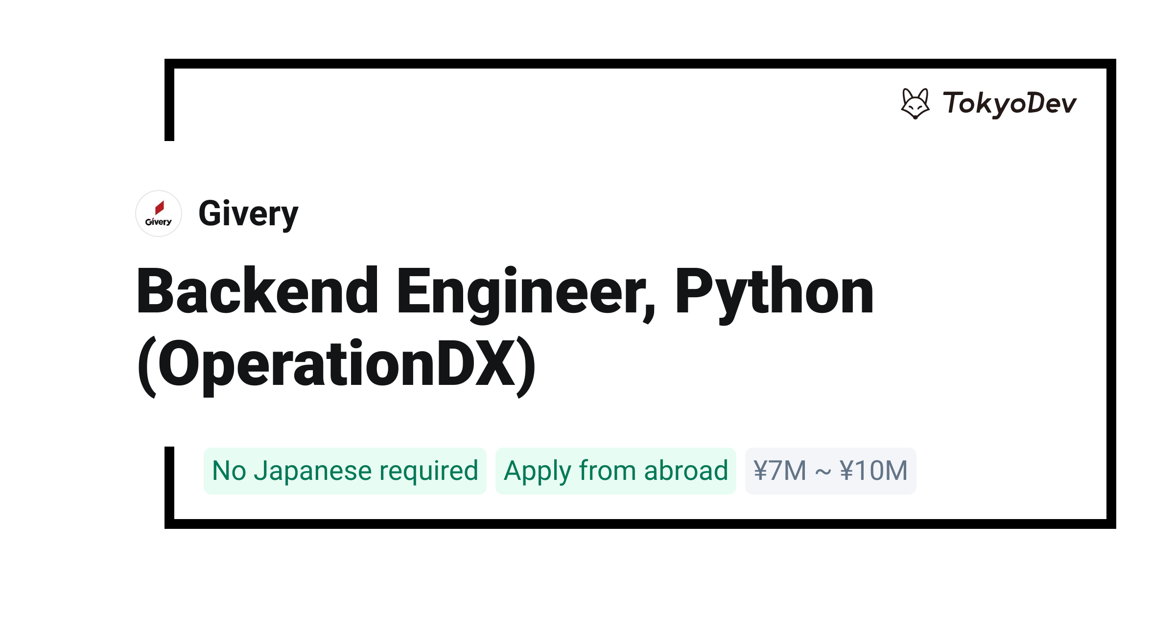 Backend Engineer, Python (OperationDX) - Givery | TokyoDev